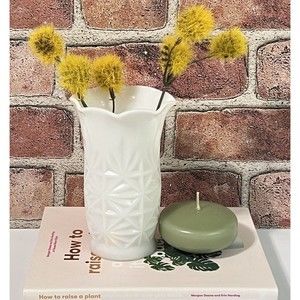 Vintage Milk Glass Bud Vase White Ruffled Fire King Interior Decor Home Accent